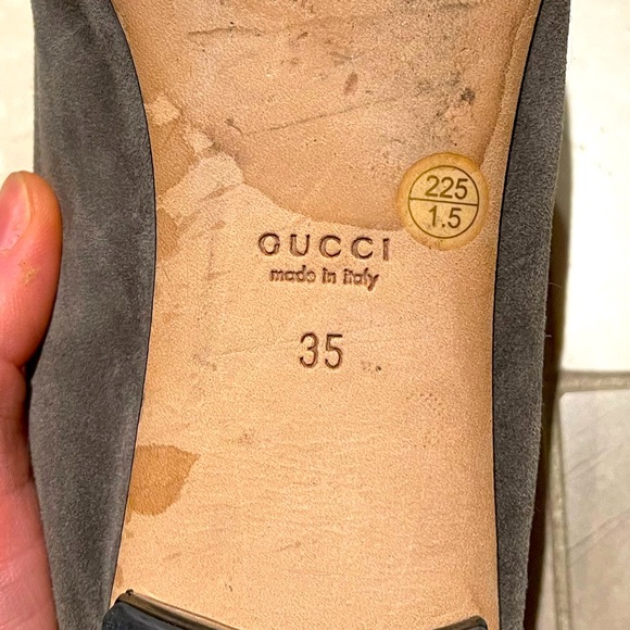 Gucci Grey Suede, Patent And Leather Bamboo Horsebit Ballet Flats - Picture 4 of 5